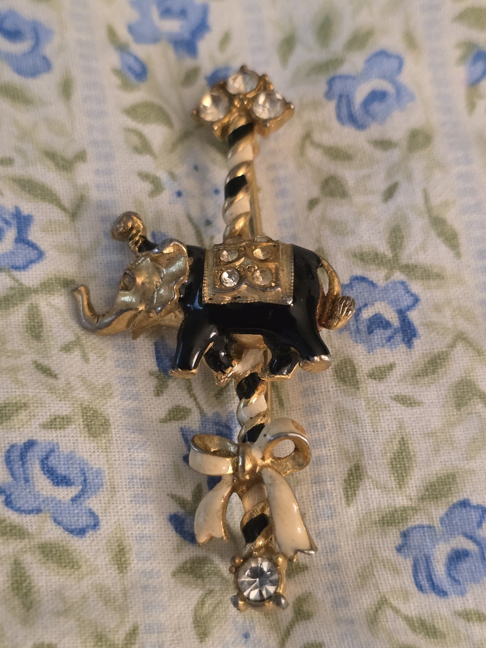 Gold-Tone Black Elephant Brooch with Clear Crystal Accents